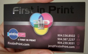 First in Print — business card (back)
